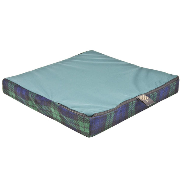 Fleece Wheelchair Cushion - Black Watch Tartan and Teal
