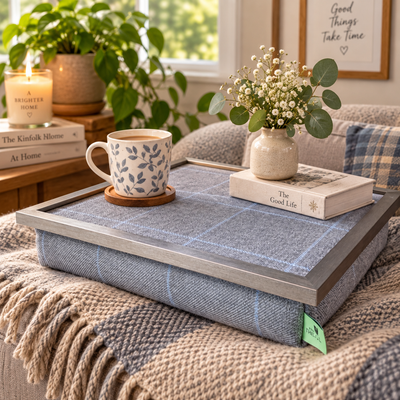 Luxury Setter Grey Tweed Lap Tray with Bean Bag Base