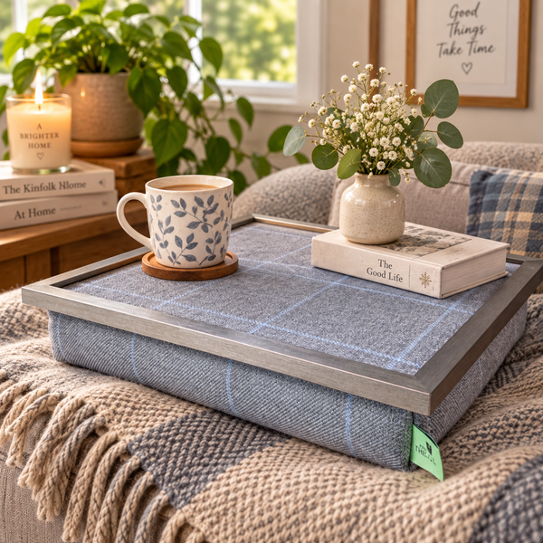 Luxury Setter Grey Tweed Lap Tray with Bean Bag Base