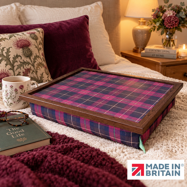 Luxury Burgundy Boyd Tartan Lap Tray With Bean Bag