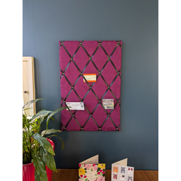 Made In The Mill Notice Board Aubergine Faux Suede Black Ribbon made-in-the-mill-notice-board-aubergine-faux-suede-black-ribbon