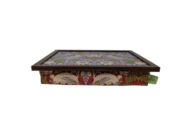 Luxury William Morris Red Strawberry Thief Lap Tray With Bean Bag