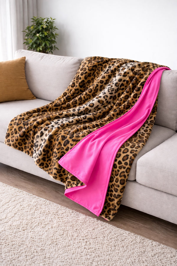 Water Resistant Cosy Fleece Blanket – Brown Leopard Print