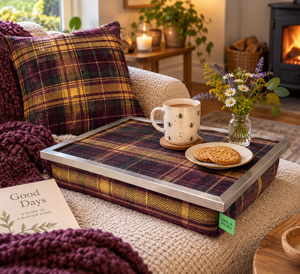 LIMITED EDITION! Luxury Papillion Tweed Lap Tray with Cushioned Bean Bag Base with Chrome Frame