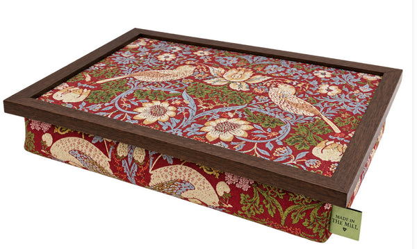 Luxury William Morris Red Strawberry Thief Lap Tray With Bean Bag