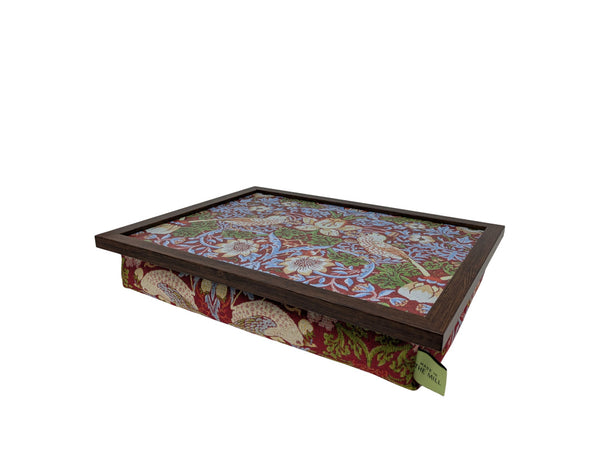 Luxury William Morris Red Strawberry Thief Lap Tray With Bean Bag