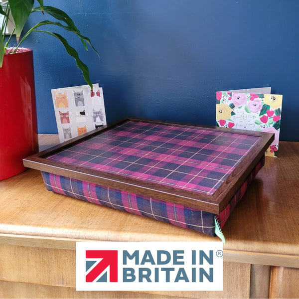 Luxury Burgundy Boyd Tartan Lap Tray With Bean Bag