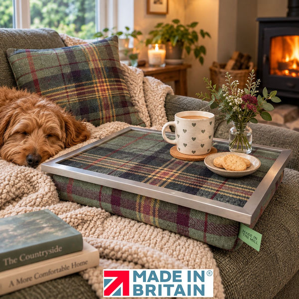 LIMITED EDITION! Luxury Brittany Tweed Lap Tray with Cushioned Bean Bag Base and Chrome Frame