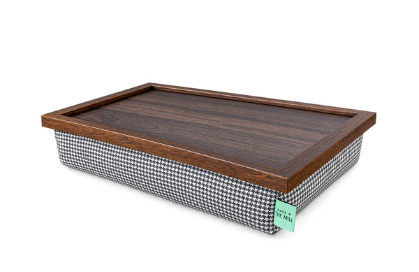 Luxury Dogtooth Lap Tray With Bean Bag with Brown Wood Effect Top
